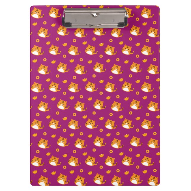 Cute Cartoon Cat Seamless Pattern | Kawaii Orange  Klemmbrett (Vorderseite)