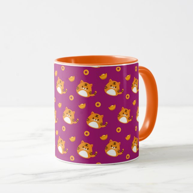 Cute Cartoon Cat Seamless Pattern | Kawaii Orange  Tasse (VorderseiteRechts)