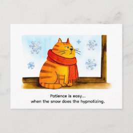 Cute Cartoon Cat Sitting at Snowy Window Postkarte