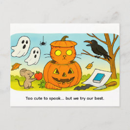 Cute Cartoon Cat Sitting in Pumpkin Costume Postkarte