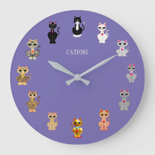Cute Cartoon Cats Große Wanduhr