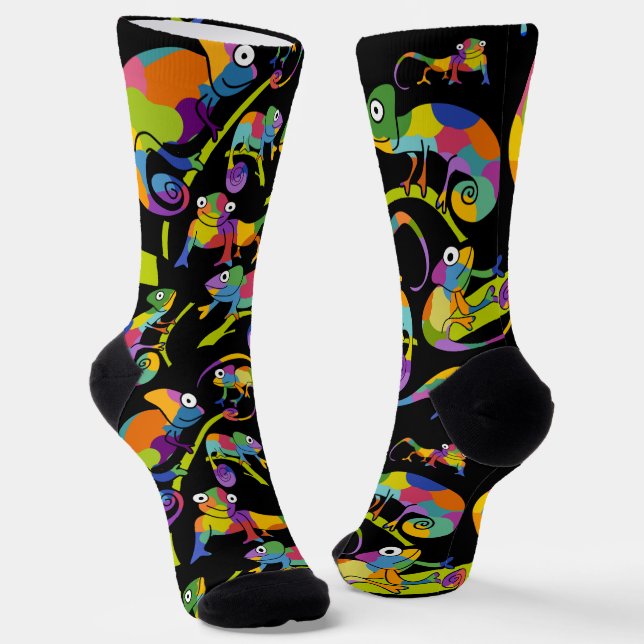 Cute Cartoon Chameleons Illustrated Bright Colors Socken (Gewinkelt)