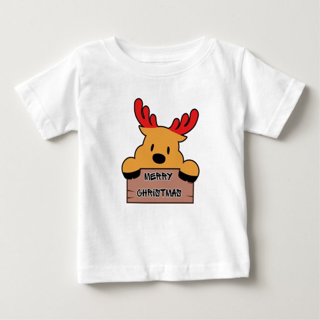 Cute Cartoon Christmas Reindeer  Baby T-shirt (Vorderseite)