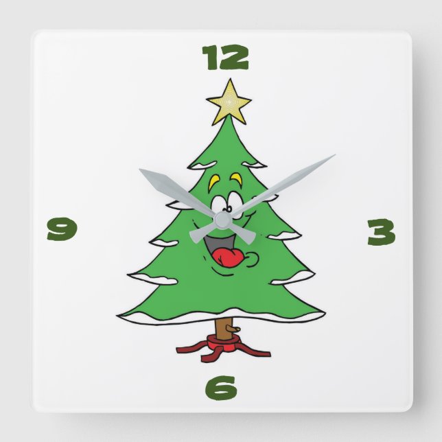 **CUTE CARTOON CHRISTMAS TREE** CLOCK QUADRATISCHE WANDUHR (Vorderseite)
