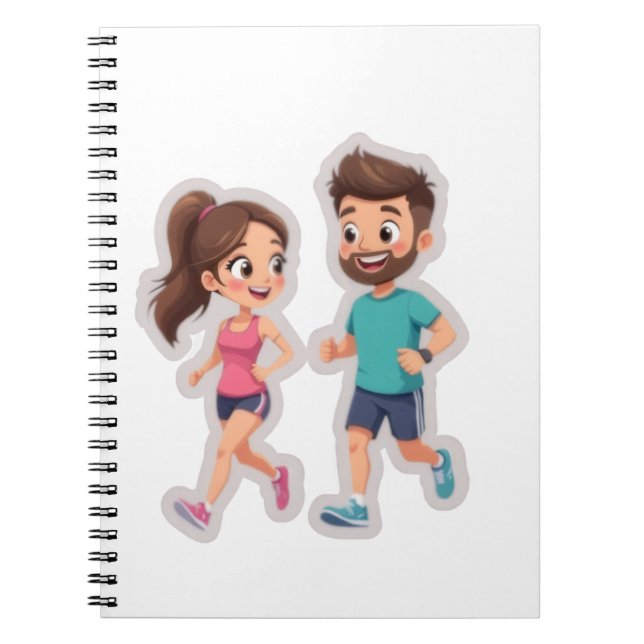Cute Cartoon Couple Jogging Together – Healthy Lif Notizblock (Vorderseite)