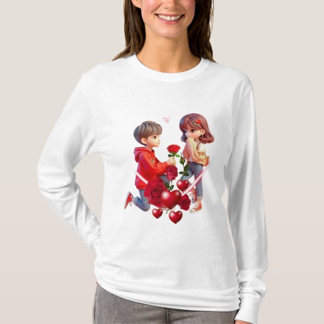 Cute Cartoon Couple Romantic T-Shirt Design (Vorderseite)