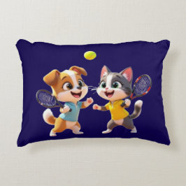 Cute Cartoon Dog and Cat Playing Padel Tennis – Fu Dekokissen