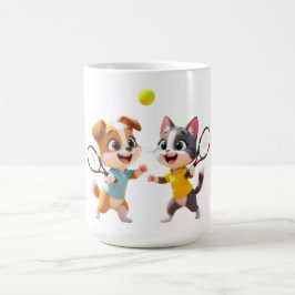 Cute Cartoon Dog and Cat Playing Padel Tennis – Fu Kaffeetasse