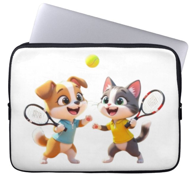 Cute Cartoon Dog and Cat Playing Padel Tennis – Fu Laptopschutzhülle (Vorderseite)