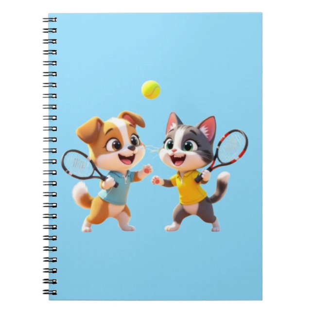 Cute Cartoon Dog and Cat Playing Padel Tennis – Fu Notizblock (Vorderseite)