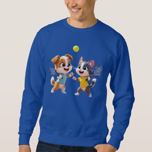 Cute Cartoon Dog and Cat Playing Padel Tennis – Fu Sweatshirt (Vorderseite)