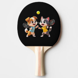 Cute Cartoon Dog and Cat Playing Padel Tennis – Fu Tischtennis Schläger