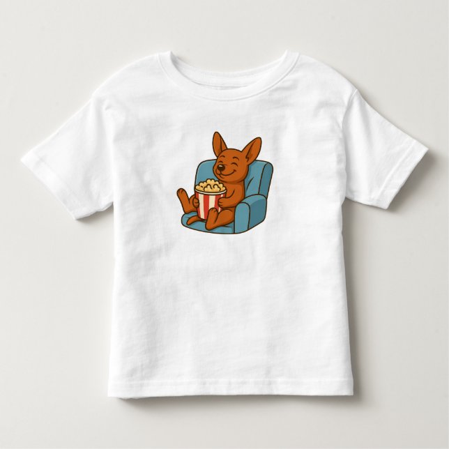 Cute Cartoon Dog Eating Popcorn Kids' T-Shirt (Vorderseite)