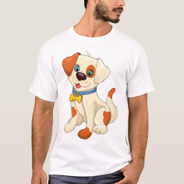 Cute Cartoon Dog with Blue Collar T-Shirt (Vorderseite)