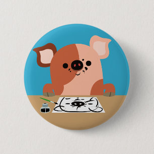 Cute Cartoon Drawing Piglet Button Badge