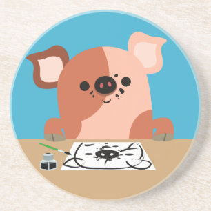 Cute Cartoon Drawing Piglet Coaster Untersetzer