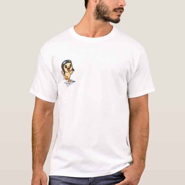 Cute Cartoon Duck Pilot Flying on Paper Airplane T-Shirt (Vorderseite)