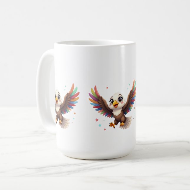 Cute Cartoon Eagle Flying – Friendly Vector Art Kaffeetasse (Vorderseite Links)