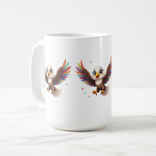 Cute Cartoon Eagle Flying – Friendly Vector Art Kaffeetasse (Vorderseite Links)