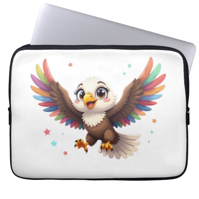 Cute Cartoon Eagle Flying – Friendly Vector Art Laptopschutzhülle (Vorderseite)