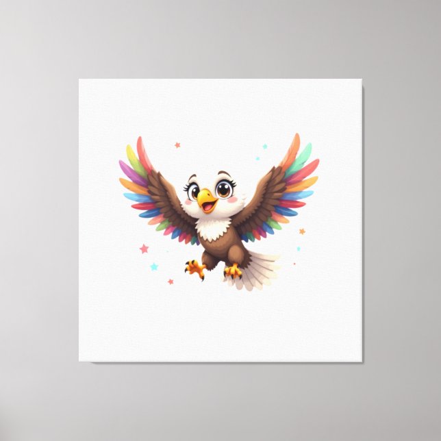 Cute Cartoon Eagle Flying – Friendly Vector Art Leinwanddruck (Vorderseite)