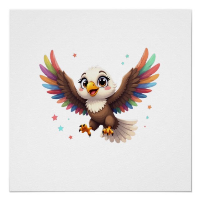 Cute Cartoon Eagle Flying – Friendly Vector Art Poster (Vorderseite)