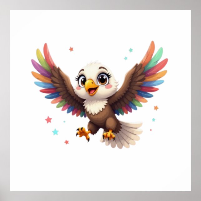 Cute Cartoon Eagle Flying – Friendly Vector Art Poster (Vorne)