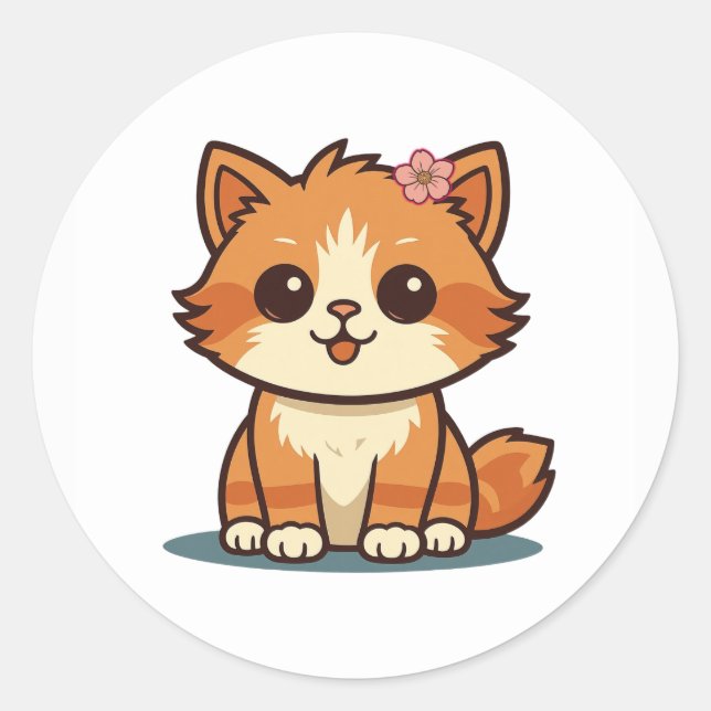 Cute Cartoon Floral Cat Sticker – Kitten Design (Vorderseite)