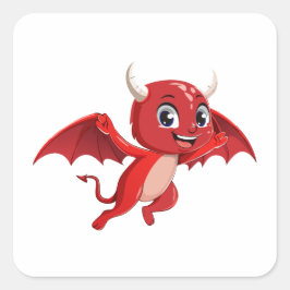 Cute cartoon flying devil quadratischer aufkleber