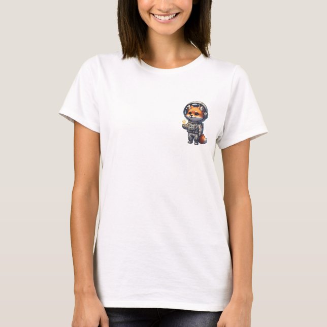 Cute Cartoon Fox Astronaut Wearing Space Suit T-Shirt (Vorderseite)