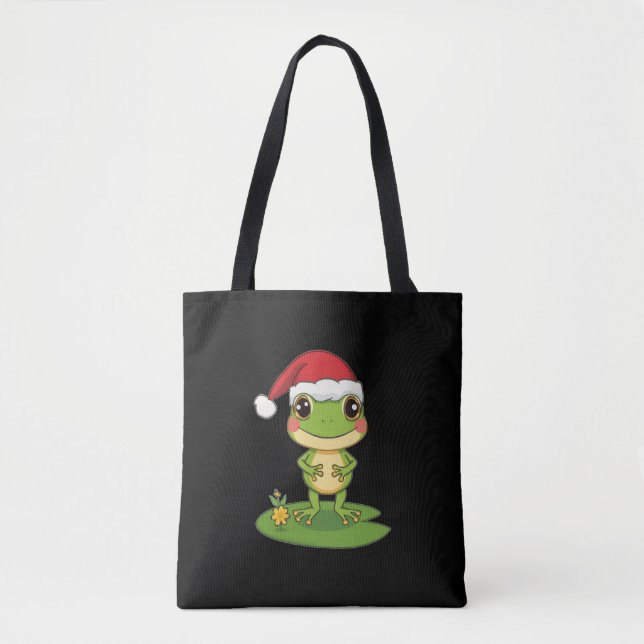 Cute Cartoon Frog Character Wearing a Santa Hat on (Vorderseite)