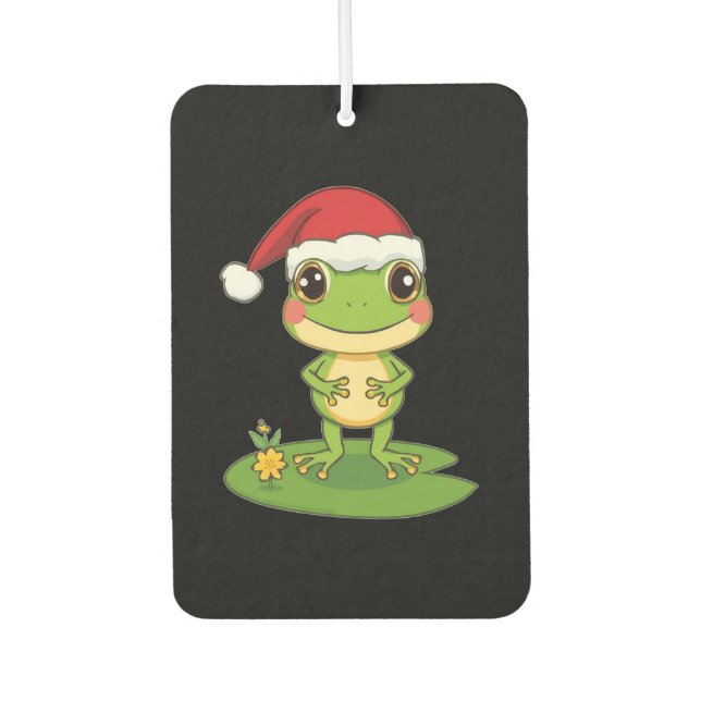 Cute Cartoon Frog Character Wearing a Santa Hat on Autolufterfrischer (Vorderseite)