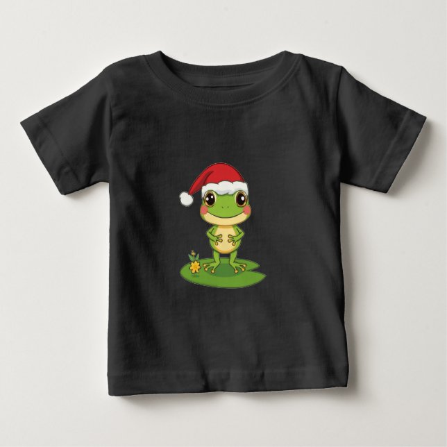 Cute Cartoon Frog Character Wearing a Santa Hat on Baby T-shirt (Vorderseite)
