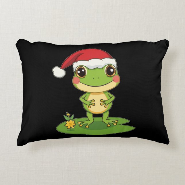 Cute Cartoon Frog Character Wearing a Santa Hat on Dekokissen (Vorderseite)