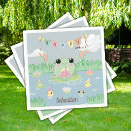 Cute Cartoon Frog Pond Birthday Party Serviette