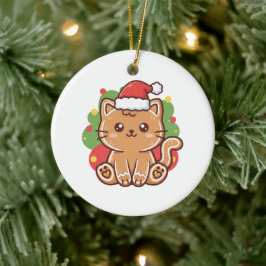 Cute Cartoon Gingerbread Cat Cookie Christmas Keramik Ornament