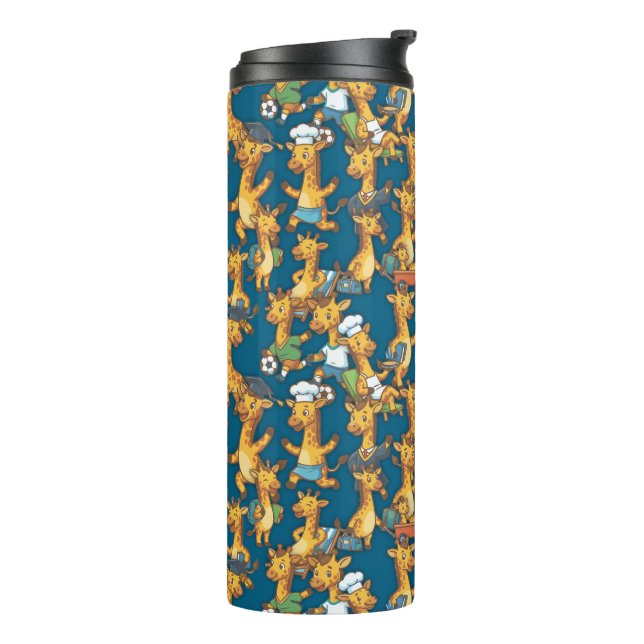 Cute Cartoon Giraffe Roles Seamless Pattern Art Thermosbecher (Nach links gedreht)