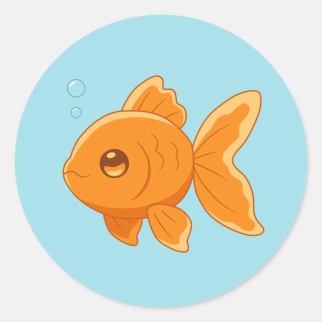 Cute Cartoon Goldfish on Blue Runder Aufkleber (Vorderseite)
