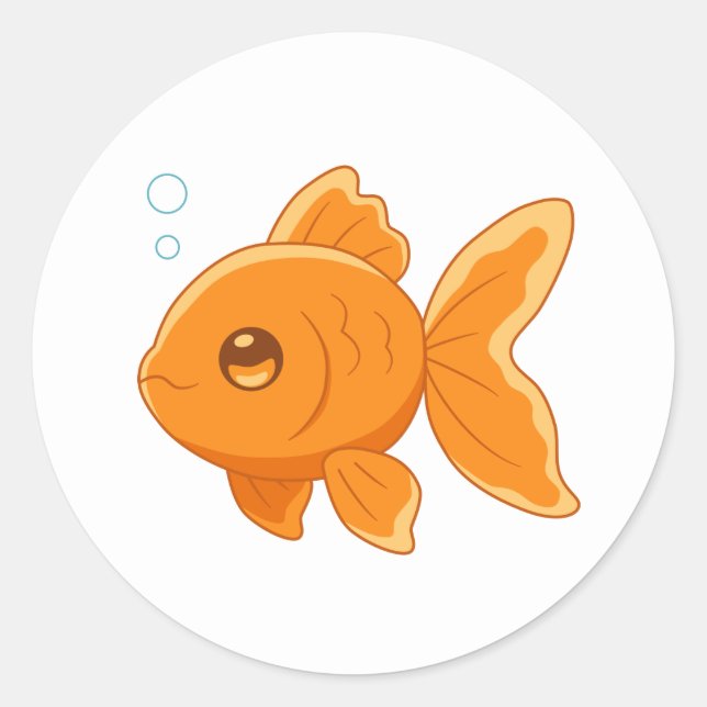 Cute Cartoon Goldfish on White Runder Aufkleber (Vorderseite)