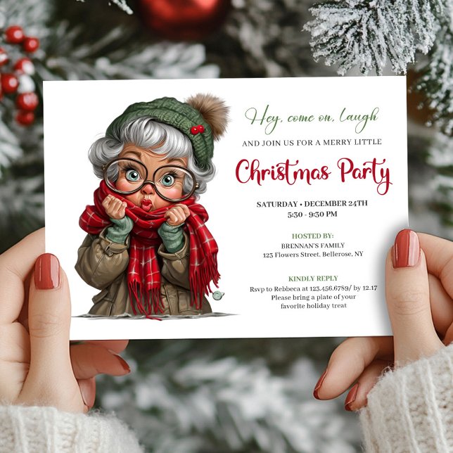 Cute Cartoon Granny Whimsical Holiday Invitation Einladung (Cute Cartoon Granny Whimsical Holiday Invitation)