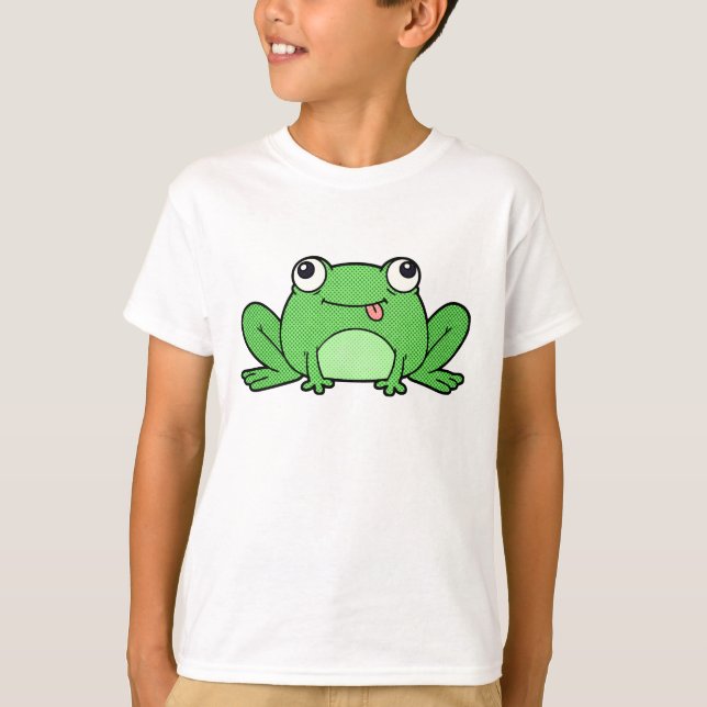Cute Cartoon Green Frog Kids T-Shirt (Vorderseite)