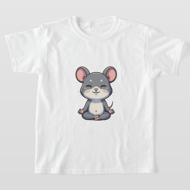 Cute Cartoon Grey Mouse Meditating in Lotus Pose T-Shirt (Ablage )