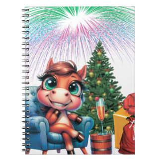 Cute Cartoon Horse New Year's Eve Celebration Notizblock