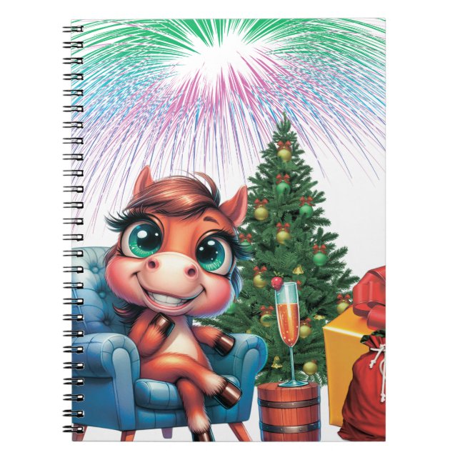 Cute Cartoon Horse New Year's Eve Celebration Notizblock (Vorderseite)