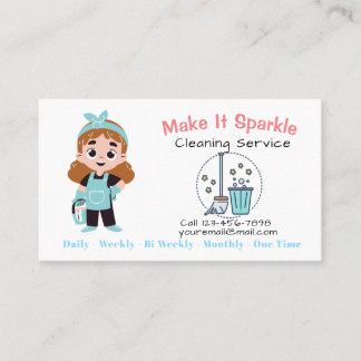 Cute Cartoon House Cleaning Services Business Card Visitenkarte