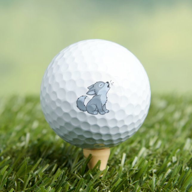 Cute Cartoon Howling Wolf Pup Golfball (Insitu T-Shirt)