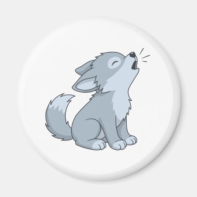 Cute Cartoon Howling Wolf Pup Magnet (Vorne)