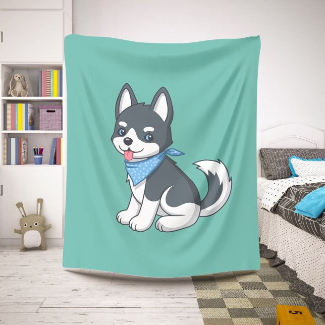 Cute Cartoon Husky Puppy Dog on Green Sherpadecke (Von Creator hochgeladen)