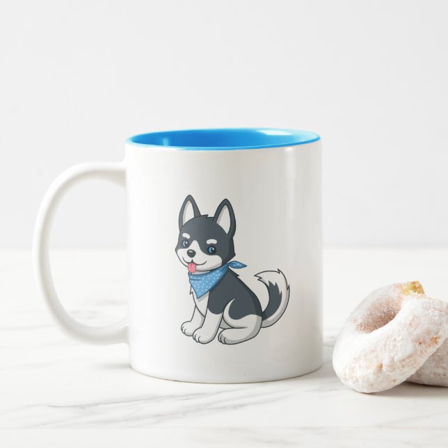 Cute Cartoon Husky Puppy Dog Zweifarbige Tasse (Mit Donut)
