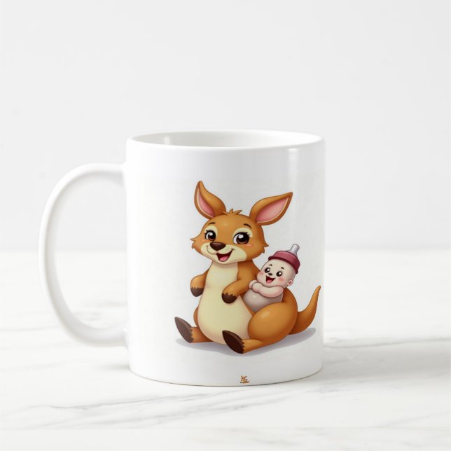 Cute Cartoon Kangaroo with Baby and Milk Bottle -  Kaffeetasse (Links)